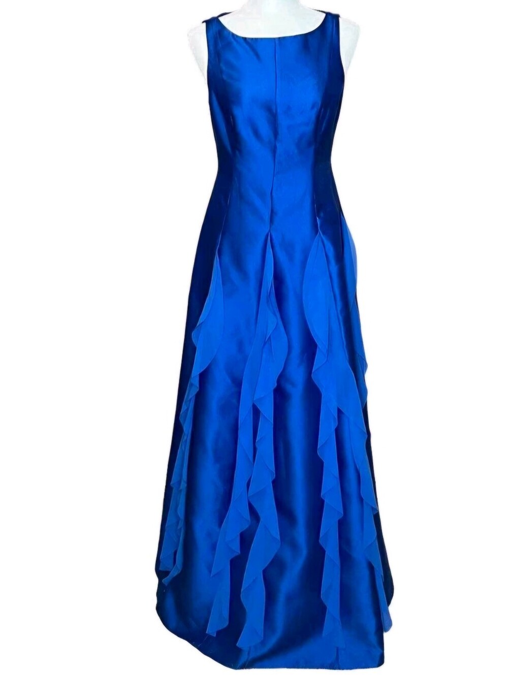 Adrianna Papell Yves Blue Mikado Silk Chiffon Elegant Evening Gown Sz 12